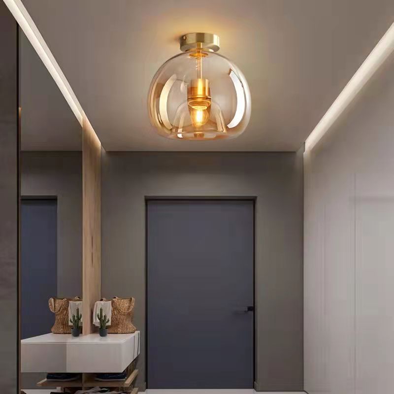 Ceiling Light Fixture Iron & Glass 10×11 inch Smoky Shade for Bedroom Hallway Living Room Modern Semi-Flush Design Hardwired E26 Base