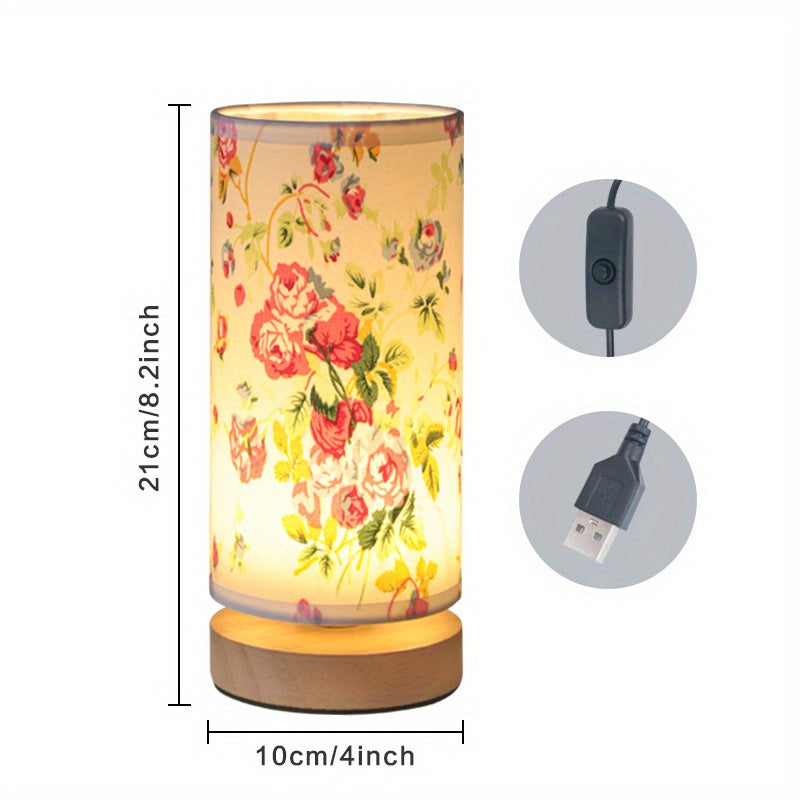 Elegant Wooden Table Lamp | USB Powered LED Light with Soft Linen Shade for Cozy Ambiance