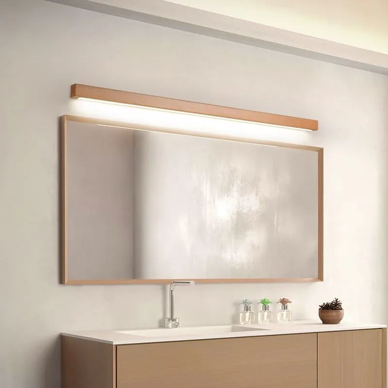 Wooden Vanity Light Bar LED Mirror Sconce with Acrylic Shade, Adjustable Color Temperature Wall Lighting for Bathroom & Bedroom