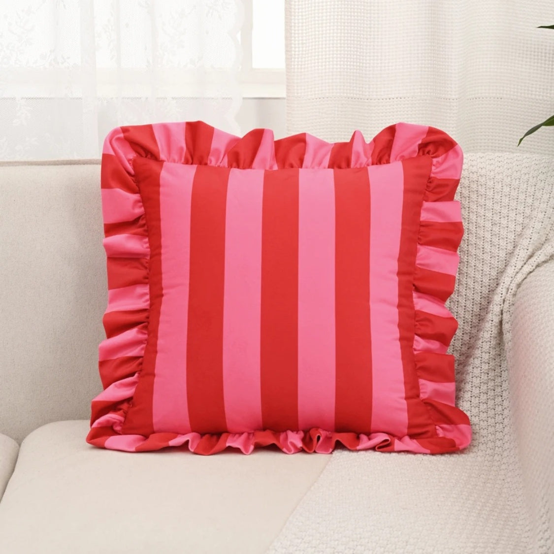 Ruffle Striped Cushion Cover - Soft Microfiber Blend, Cozy Design