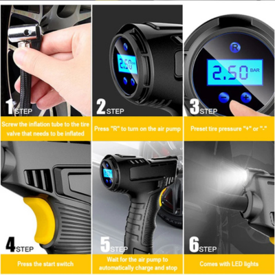 Portable Air Compressor | 120W Handheld Tire Inflator with Smart Auto-Stop Feature | Compact Design for Effortless Inflation