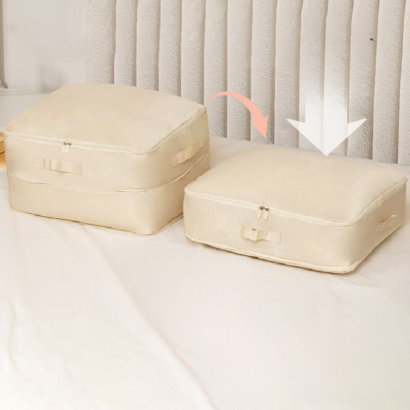 Nylon Fabric Storage Organizer with Handles 20.5×16.5 in Gray Beige Pink for Closet Under Bed Seasonal Linens Comforters Blankets Winter Coa