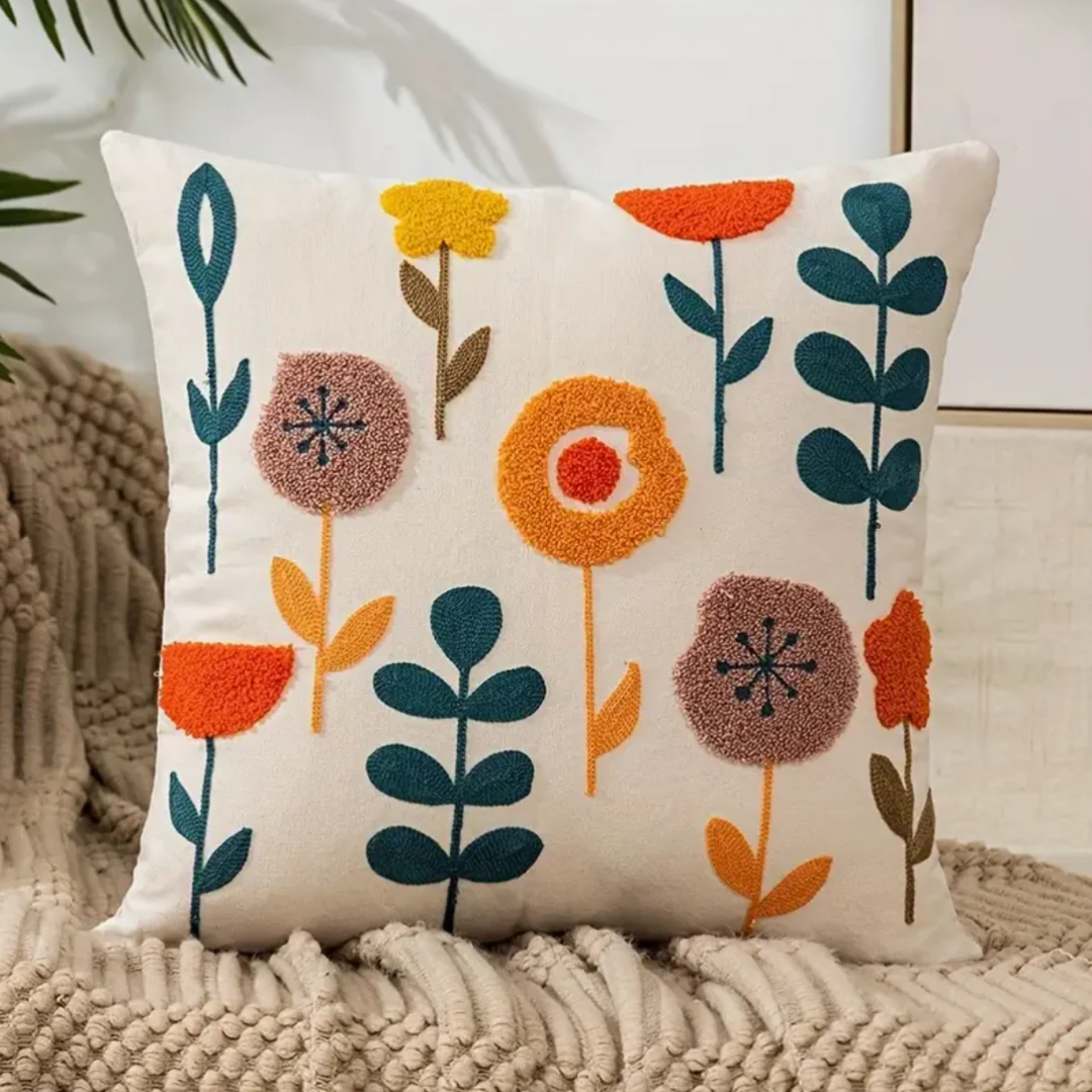 Floral Throw Pillow Cover 18x18 Inches Cotton Poly Blend Decorative Cushion Case for Couch Sofa Bed Living Room Farmhouse Boho Bedroom
