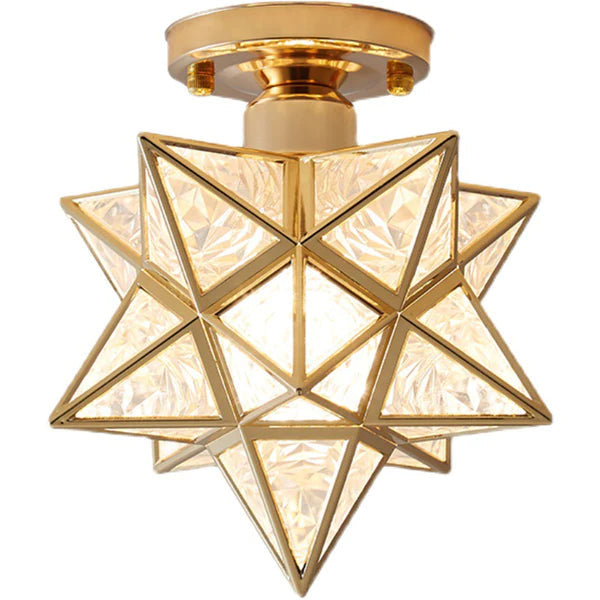Star Flush Mount Ceiling Fixture Gold Metal 8 Inch E27 Socket for Bedroom Hallway Entry Compact Geometric Lighting Modern Home Decor