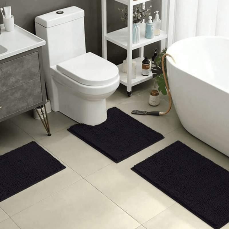 Plush Chenille Bathroom Rug Anti-Slip Water-Absorbing Floor Mat for Shower Bath Toilet Blue 20×31 Inch Soft Polyester Non-Skid Backing for W