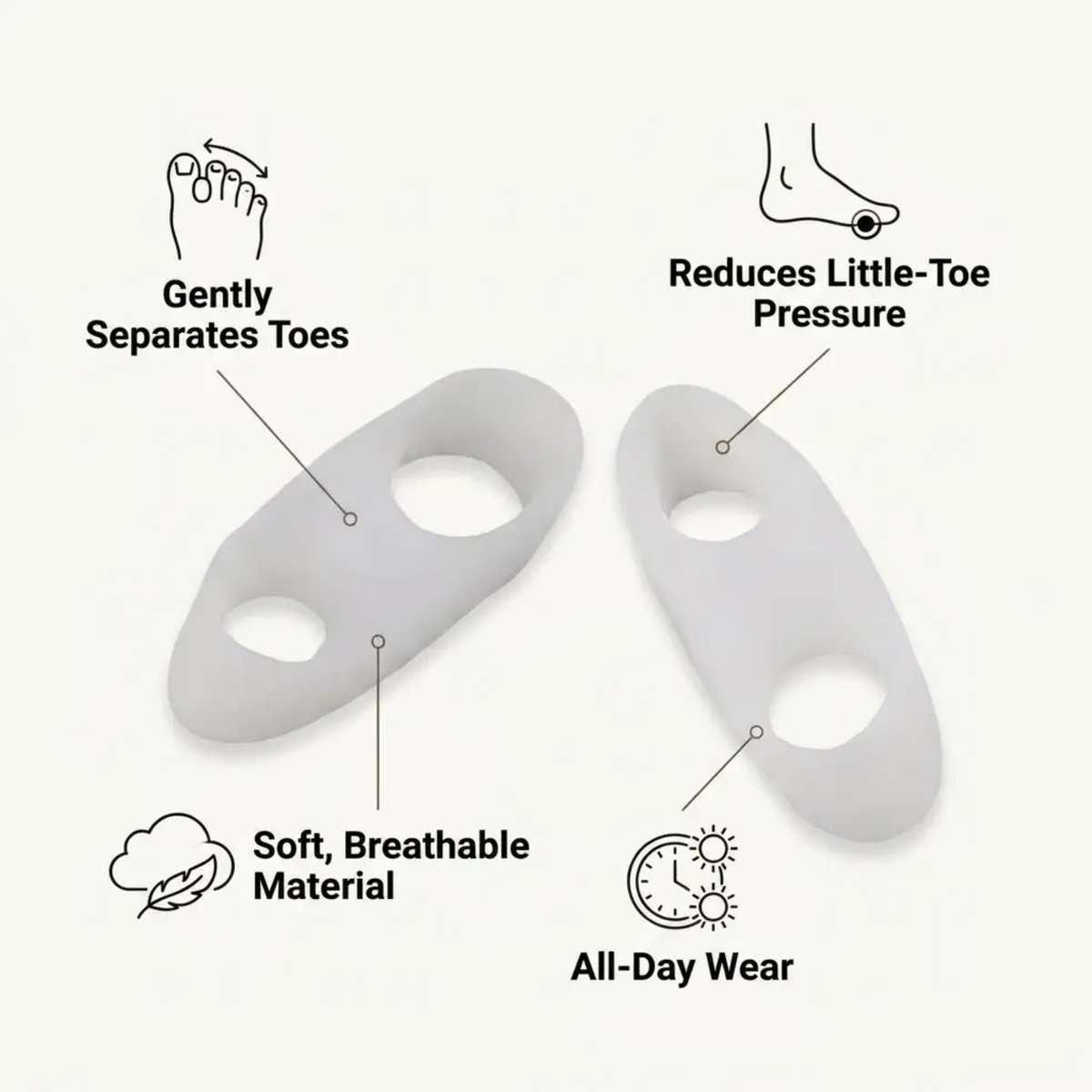 Orthopedic Toe Separators for Bunion Relief, Hammertoe & Crooked Toe Alignment – Soft Gel Spacers for Pinky Toe Pain | Comfortable Foot Supp