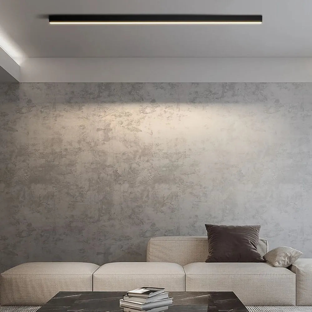 Modern Linear Black LED Flush Mount Ceiling Light Dimmable 24-47 Inch Metal for Kitchen Living Room