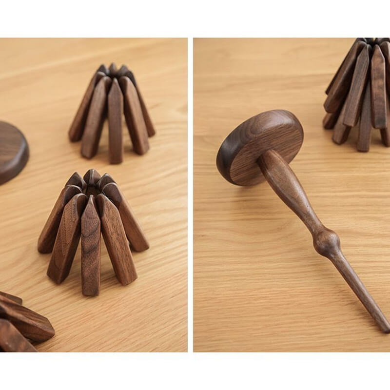 Wooden Heat Protector for Hot Pans & Pots — Walnut Folding Stand with Tree-Inspired Shape for Kitchen Tables, Countertops & Dining Rooms
