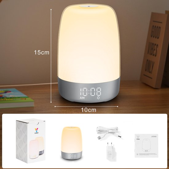 Sunrise Alarm Clock with Gradual Light & Natural Sounds – Rechargeable Wake-Up Lamp with Dual Alarms, Sunset Mode & Portable Design for