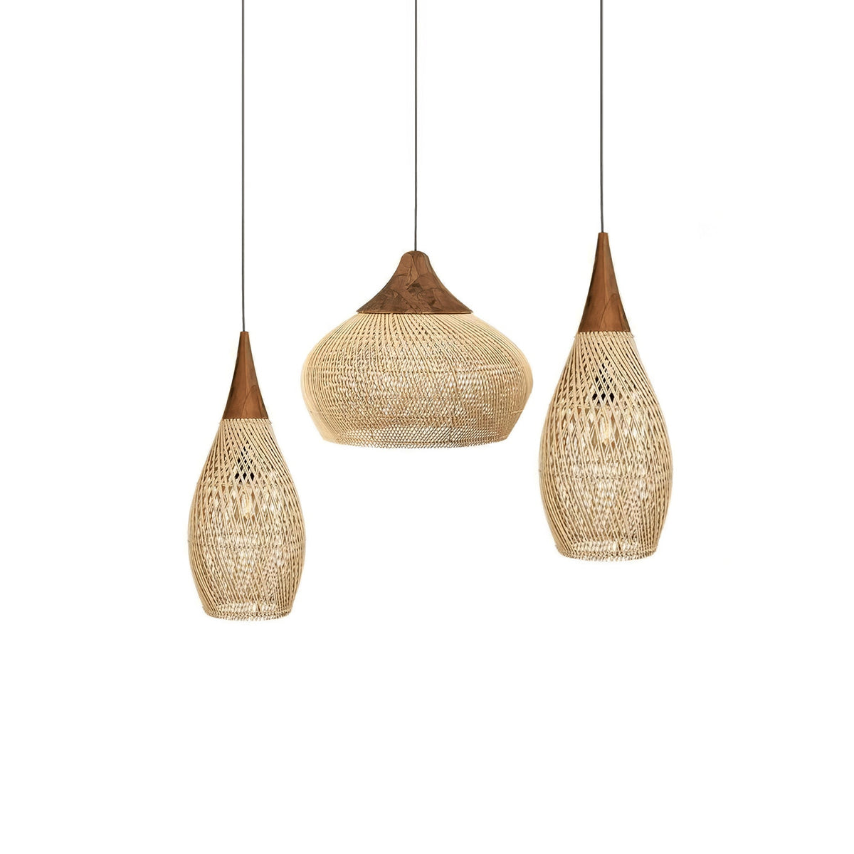 Handwoven Rattan Ceiling Light Fixture for Dining Room and Kitchen Island Over Table Adjustable Drop Natural Fiber Pendant Shade Wood Metal