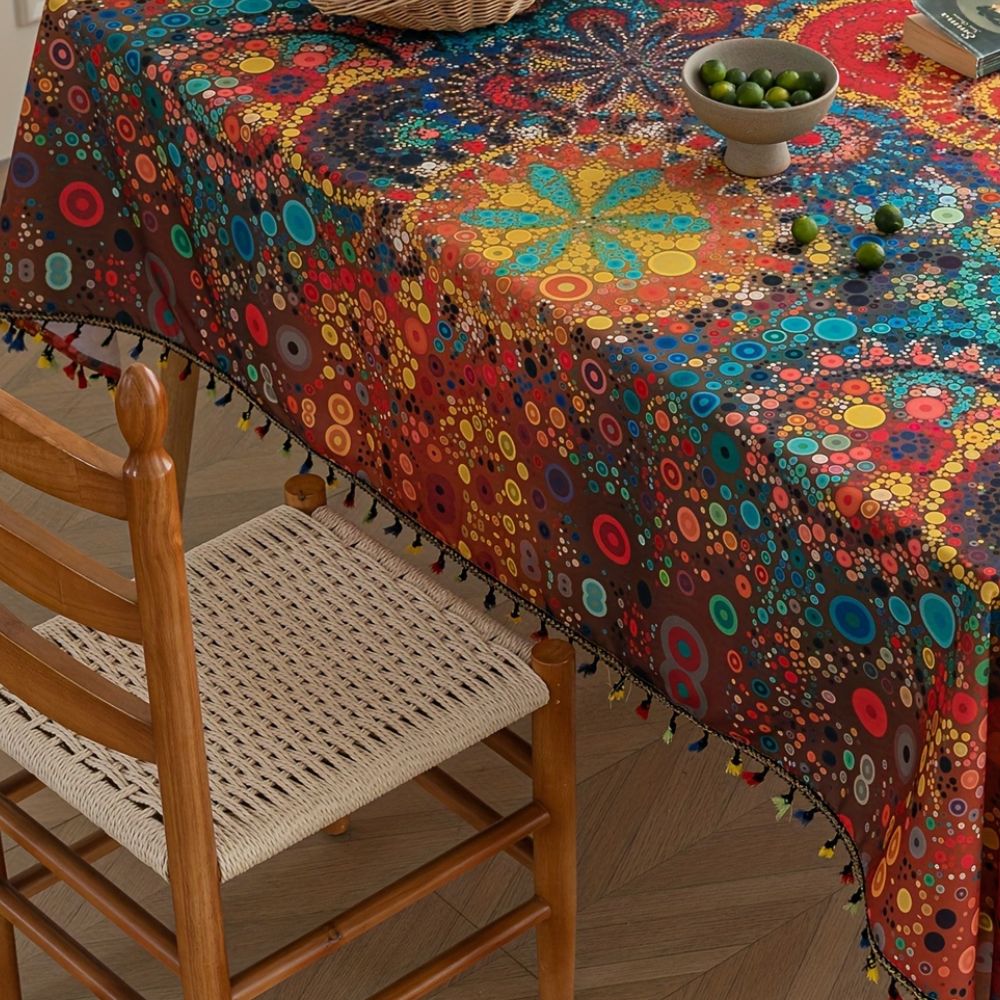 Haven Tablecloth - Microfiber, Bohemian Design with Tassels