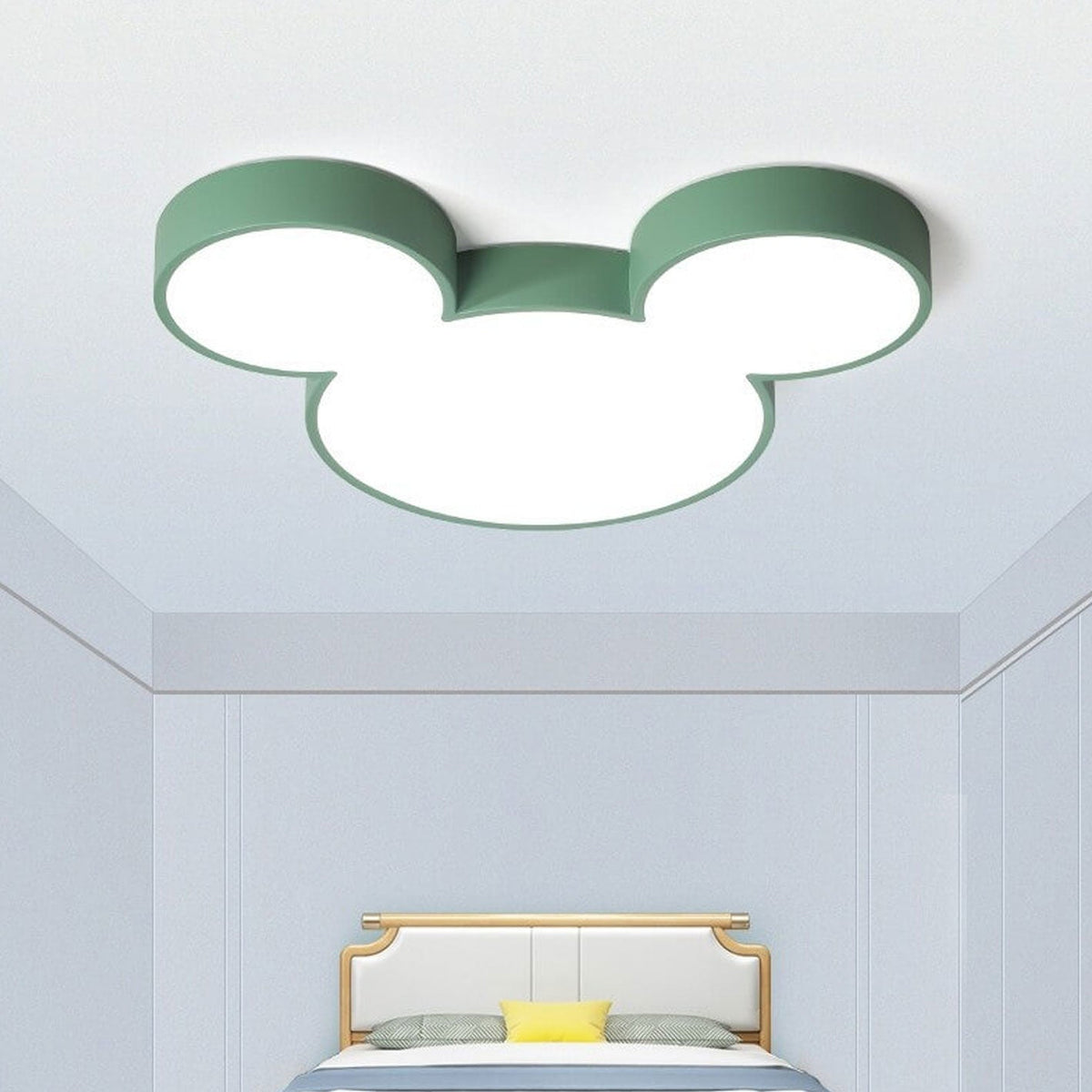 Cartoon Character LED Flush Mount Ceiling Light for Kids Room – Slim Low-Profile Design in Blue, Green, Pink & White with Integrated LED
