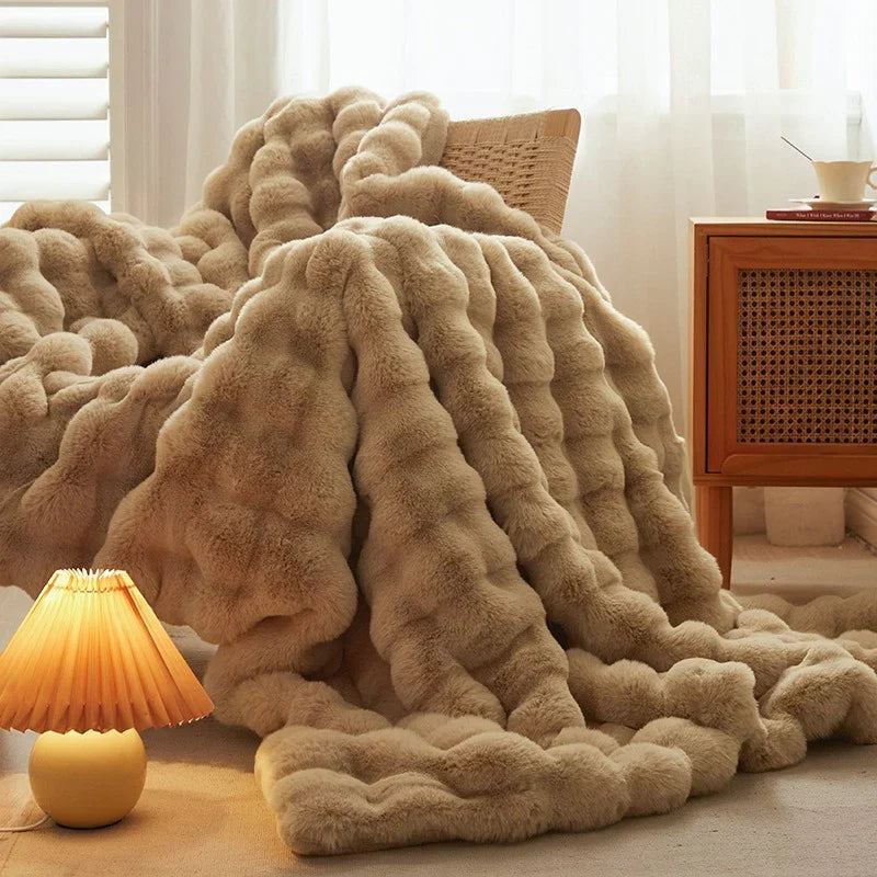 Plush Faux Fur Throw Blanket 63x79 Inches Soft Oversized Lap Coverlet for Sofa Bed Couch Lounge Chair Reading Nook Winter Warmth Home Accent