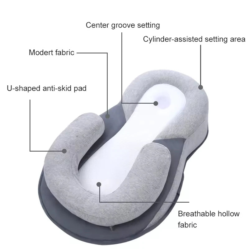 Inclined Infant Lounger for Newborns 23 in Cotton Padded Sleep Support Cushion with Adjustable Bolster Gray Portable Nursery Nest for Post-F