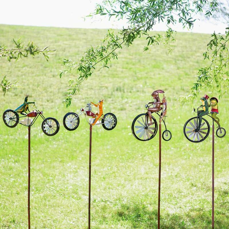 Whimsical Garden Decor | Animal Bicycle Windmill with Spinning Wheel | Unique Metal Art for Outdoor Spaces