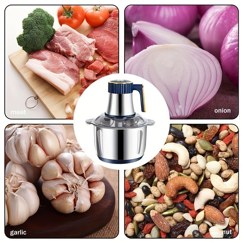 Electric Multi-Function Chopper 5 Liter Stainless Steel Bowl 6-Blade System for Meat Vegetables Herbs Onions Garlic Home Kitchen Appliance 5