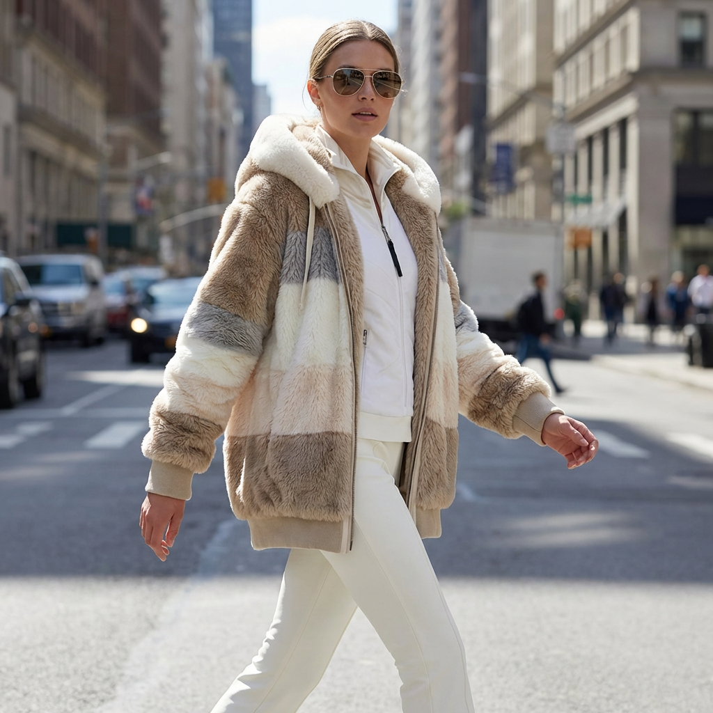 Women's Oversized Hooded Winter Jacket with Fleece Lining and Side Pockets for Cold Weather