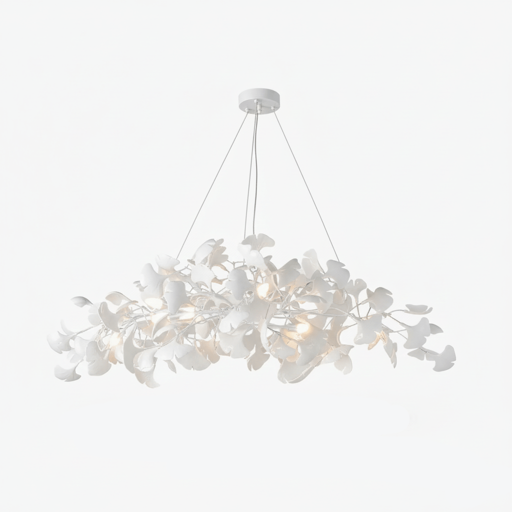 Handcrafted Porcelain Leaf Ceiling Fixture with Flexible Branches Gold White 70 in Statement Overhead Lighting for Dining Room Entryway Livi