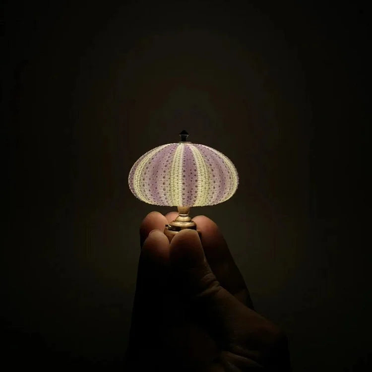 Sea Urchin Shell Night Light with Gold-Tone Base – Coastal Accent Lamp for Bedroom, Living Room & Nursery