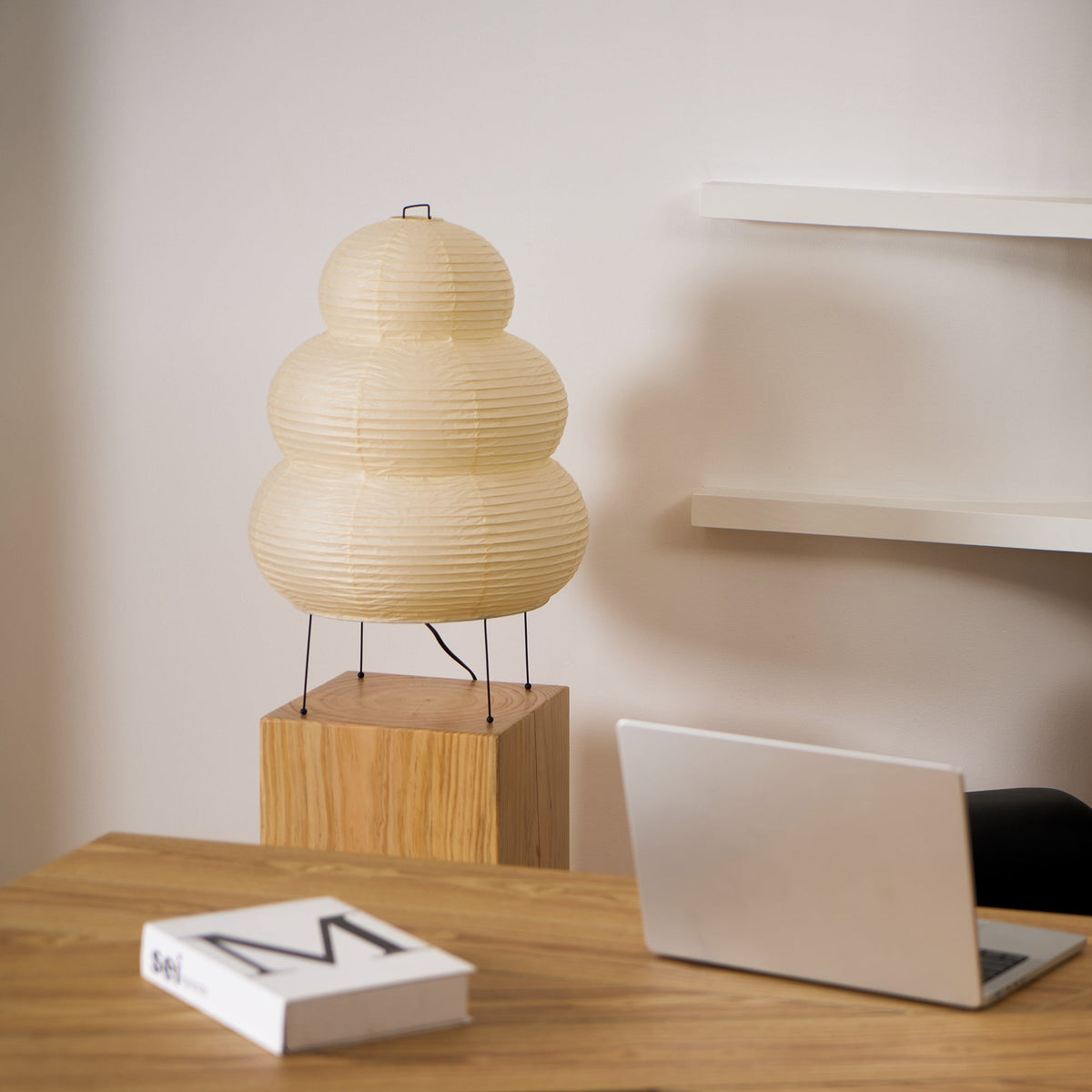 Handcrafted Paper Shade Desk Lamp 17 Inch White Soft Glow Accent Light E26 E27 Base for Bedroom Office Living Room Nightstand Reading Corner