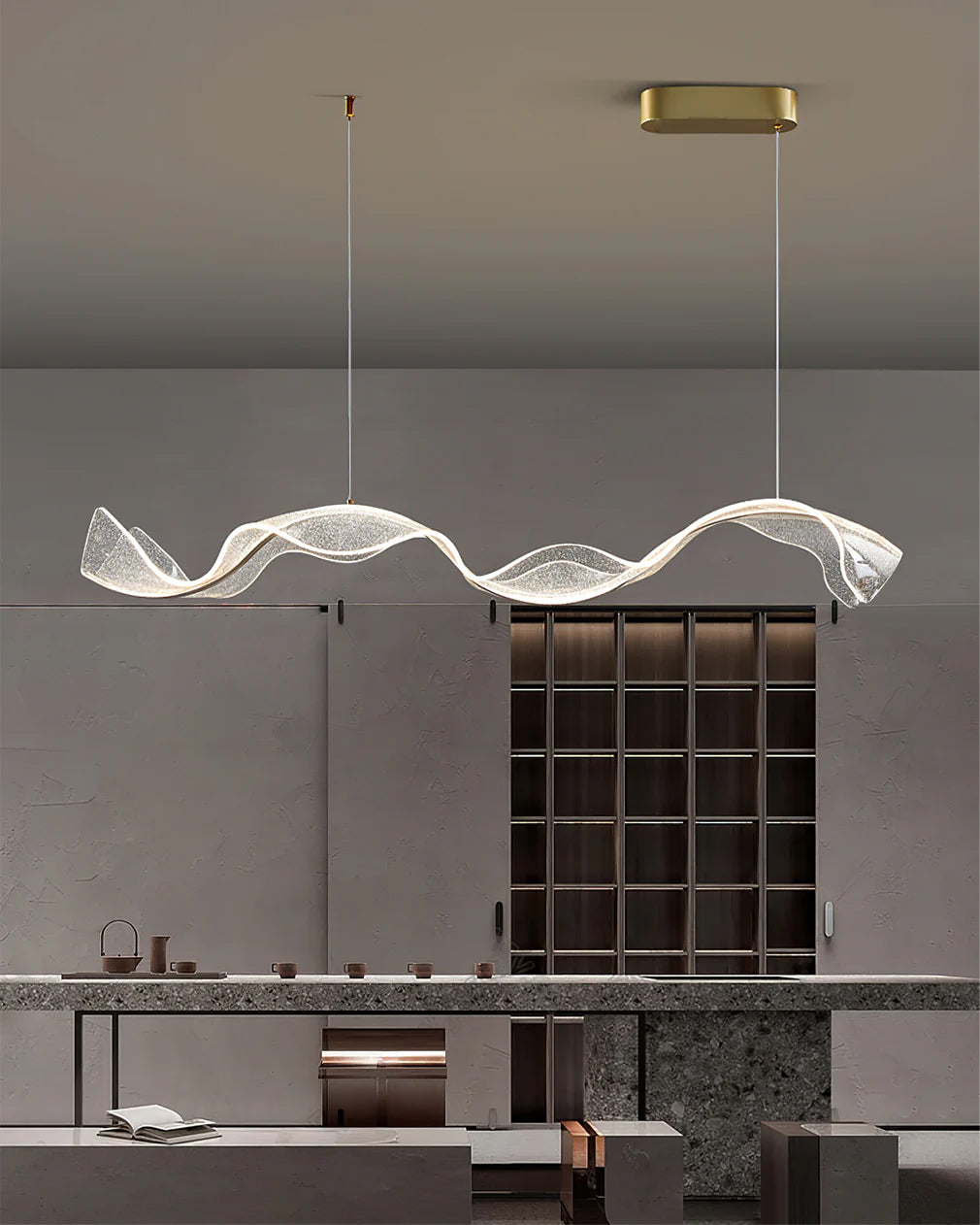 Linear LED Ceiling Light Fixture 39-59 Inch Dimmable Acrylic Pendant Lamp for Dining Room Living Room Kitchen Modern Hanging Light with Remo