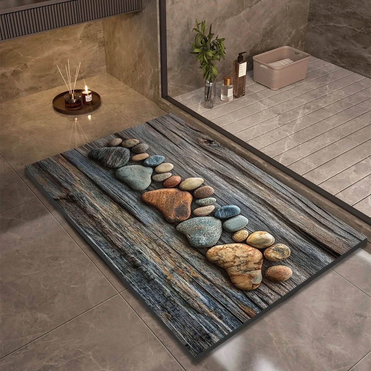 Water-Absorbing Floor Mat for Shower & Sink Areas Stone-Look Anti-Slip Rug for Kitchens Bathrooms Entryways Moisture Control