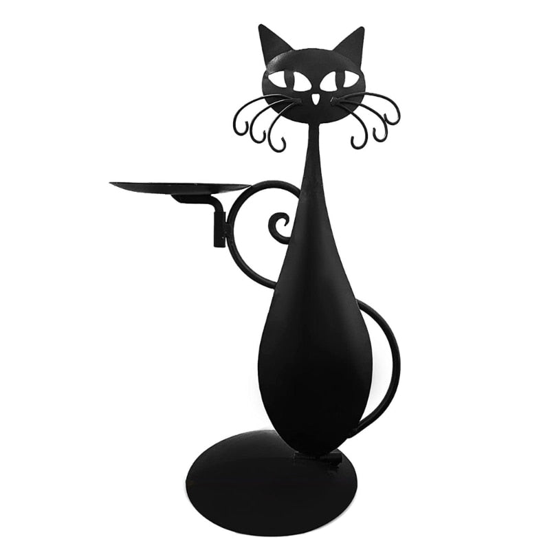 Black Cat-Shaped Candlestick Holder – Decorative Metal Candle Holder, Ideal for Small Candles