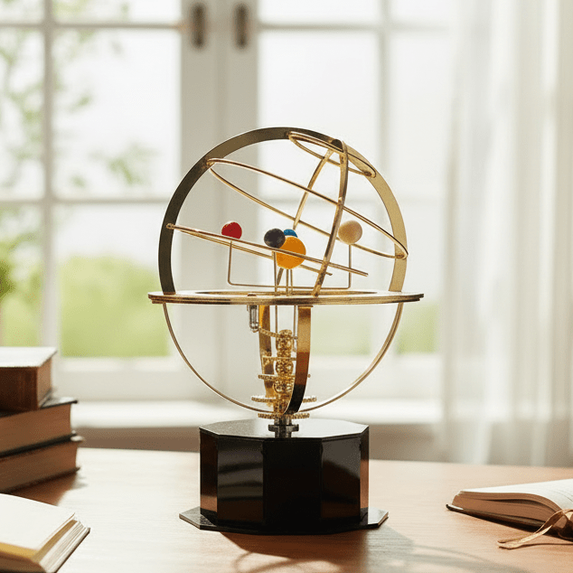 Celestial Brass | Solar System Orrery with Manual Rotation | Elegant Desktop Model for Educational Display