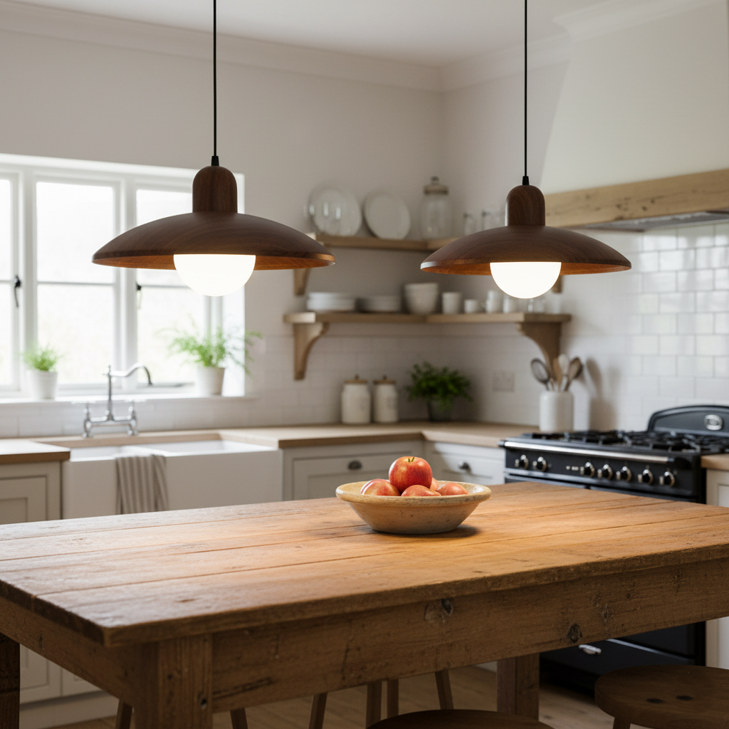 Wood Dome Ceiling Pendant 12 in Walnut Hanging Light for Kitchen Island Dining Table Minimalist Adjustable Cord E27 Socket 110V