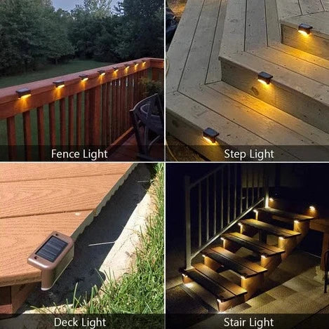 Outdoor Step Deck Lighting Fixture Solar Powered Weatherproof IP65 Auto Dusk Dawn Sensor Pathway Patio Porch Illumination for Stairs Garden