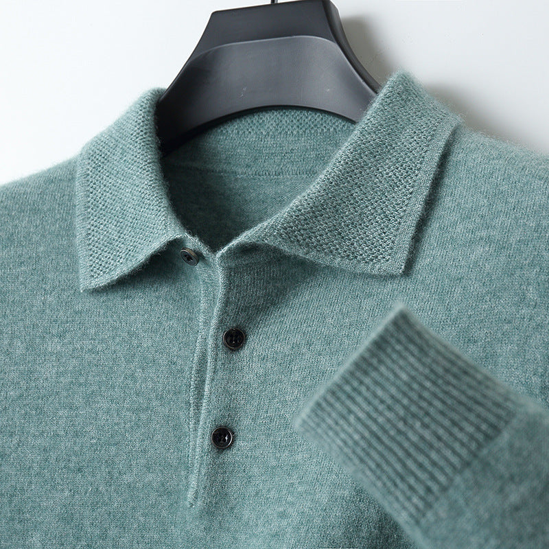 Comfortable Mens Cashmere Polo Shirt Long Sleeve