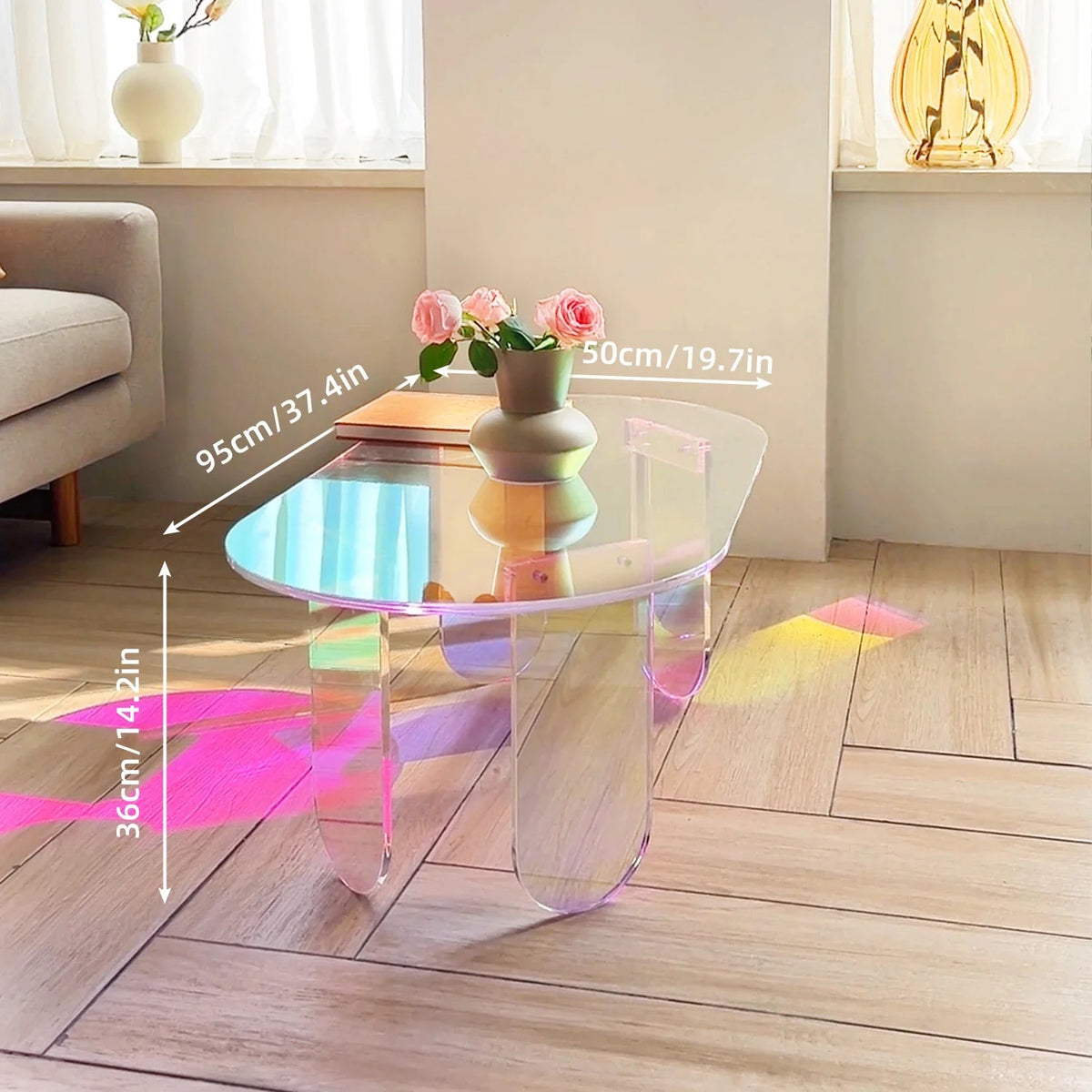 Iridescent Acrylic Side Table – Colorful Light Show for Modern Interiors