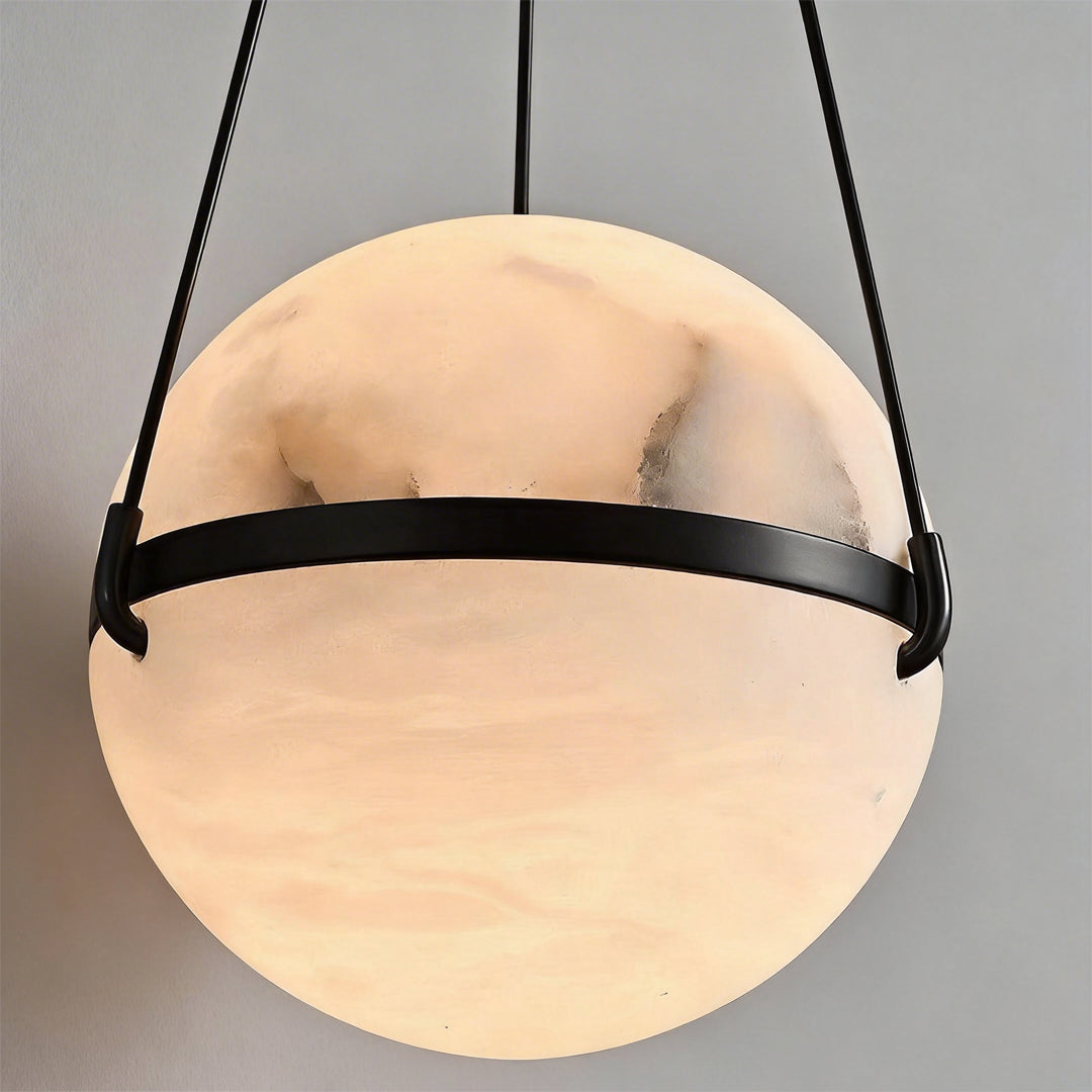Italian Style Globe Pendant Light Fixture with Marble Shade – Adjustable Copper Hanging Light for Home Decor