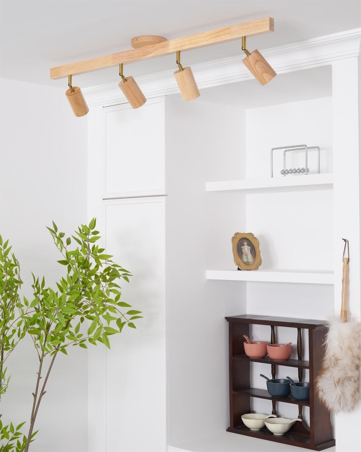Plug-In LED Rail Light 16.5 Inch Wood Metal Warm White 3000K Adjustable Spotlights Ceiling Wall Mount Home Accent Fixture