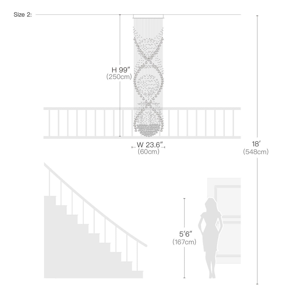 Spiral Crystal Chandelier with Cascading Pendant Drops – Adjustable Height Statement Lighting for Tall Ceilings, Entryways & Staircases