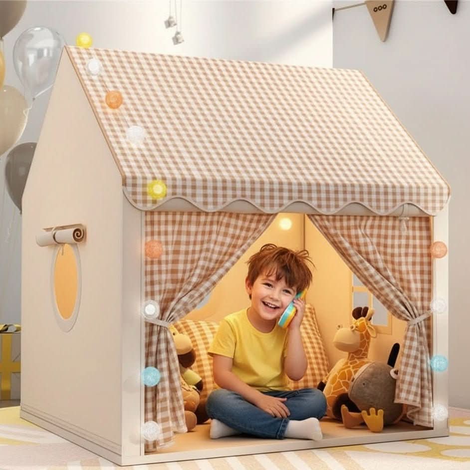 Kids Play Tent House – Soft Cotton Fabric Indoor Playhouse with Fiberglass Frame for Imaginative Play, Reading Nook & Cozy Hideaway