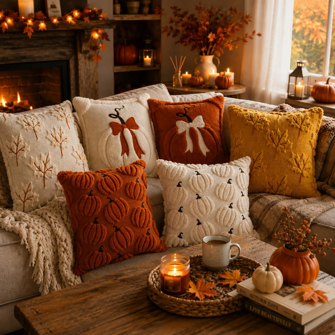 Pluma Pumpkin Pillow Cover - Hand-Tufted Chenille, Square 18 Inch