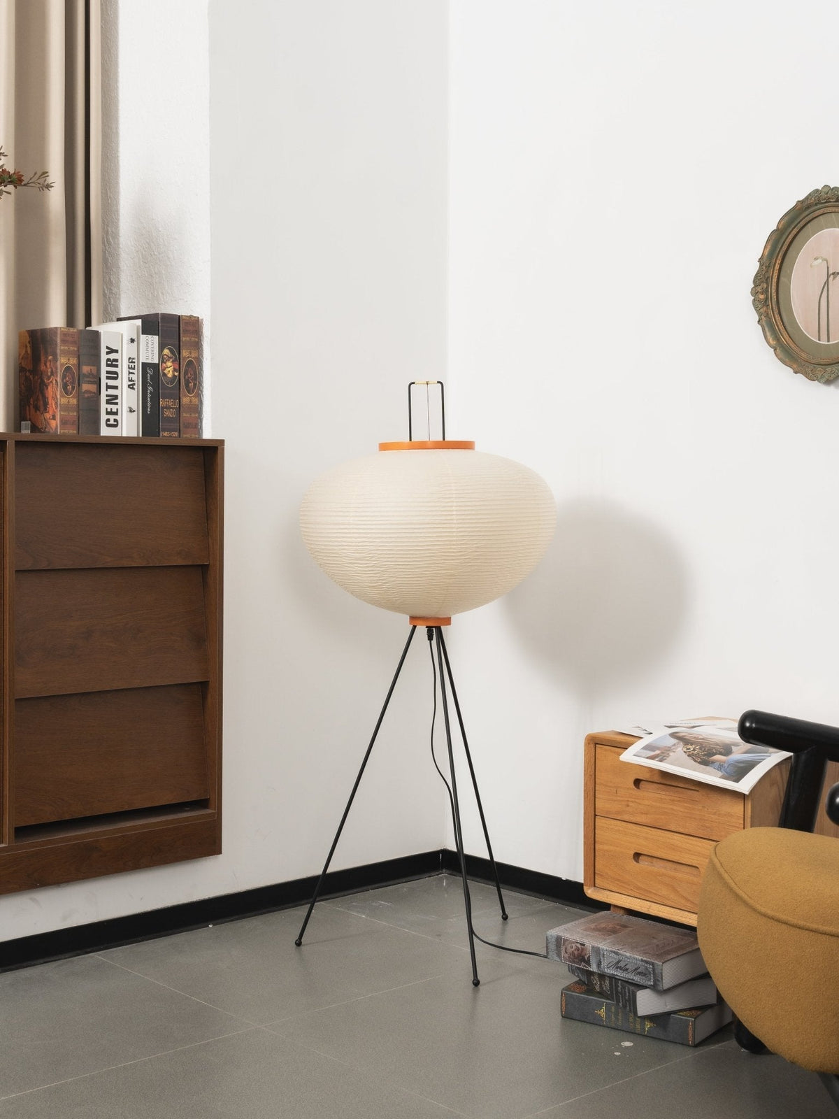 Japanese-Inspired Paper Floor Lamp White Mulberry Shade Tall Standing Light for Living Room Bedroom Reading Nook Sculptural Accent