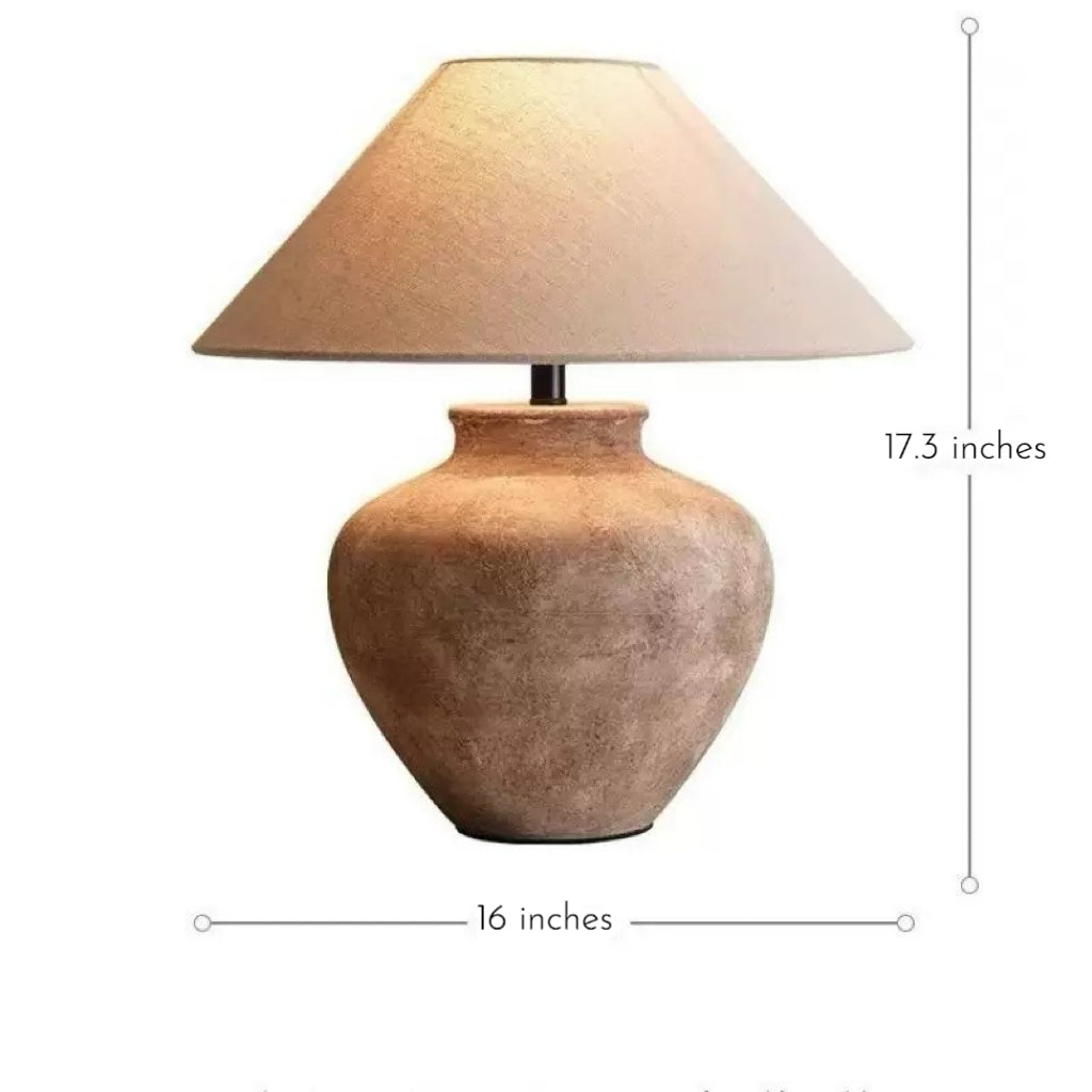 Rustic Ceramic Table Lamp – Wabi-Sabi Minimalist Style Nightstand or Desk Lamp with Soft Illumination