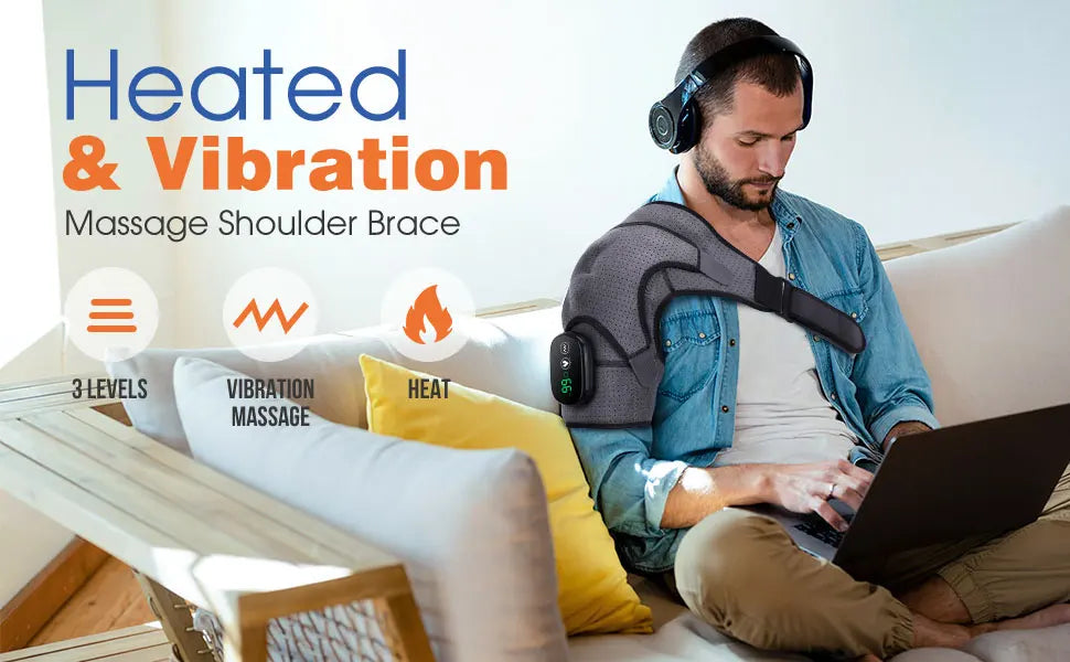 Heated Shoulder Brace with Adjustable Warmth & Vibration | Ergonomic Support for Daily Relief