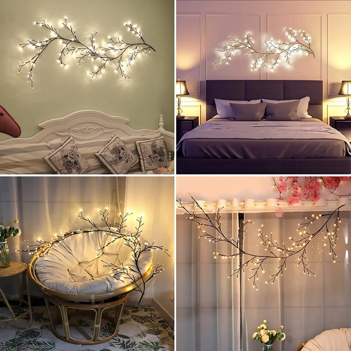 LED Branch Light Bendable 8ft Decorative Vine with Remote Timer Adjustable Copper Wire Twigs for Home Decor Mantle Living Room Bedroom Indoo