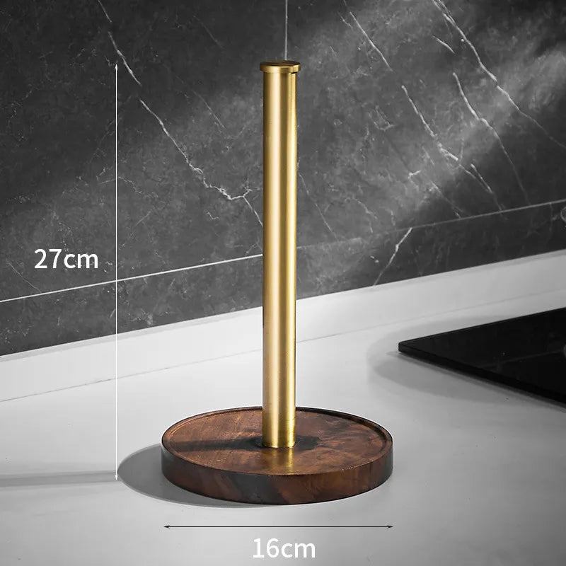 Paper Towel Holder Freestanding Countertop Stand with Walnut Wood Base 12 in Tall Dispenser for Kitchen Island Dining Table Modern Farmhouse