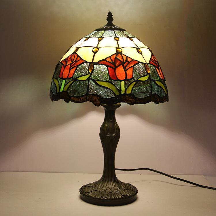 Stained Glass Table Lamp 18 Inch Height Multicolor Shade Bedside Reading Light E26 Socket Vintage Accent Lighting Decorative Bedroom Night L