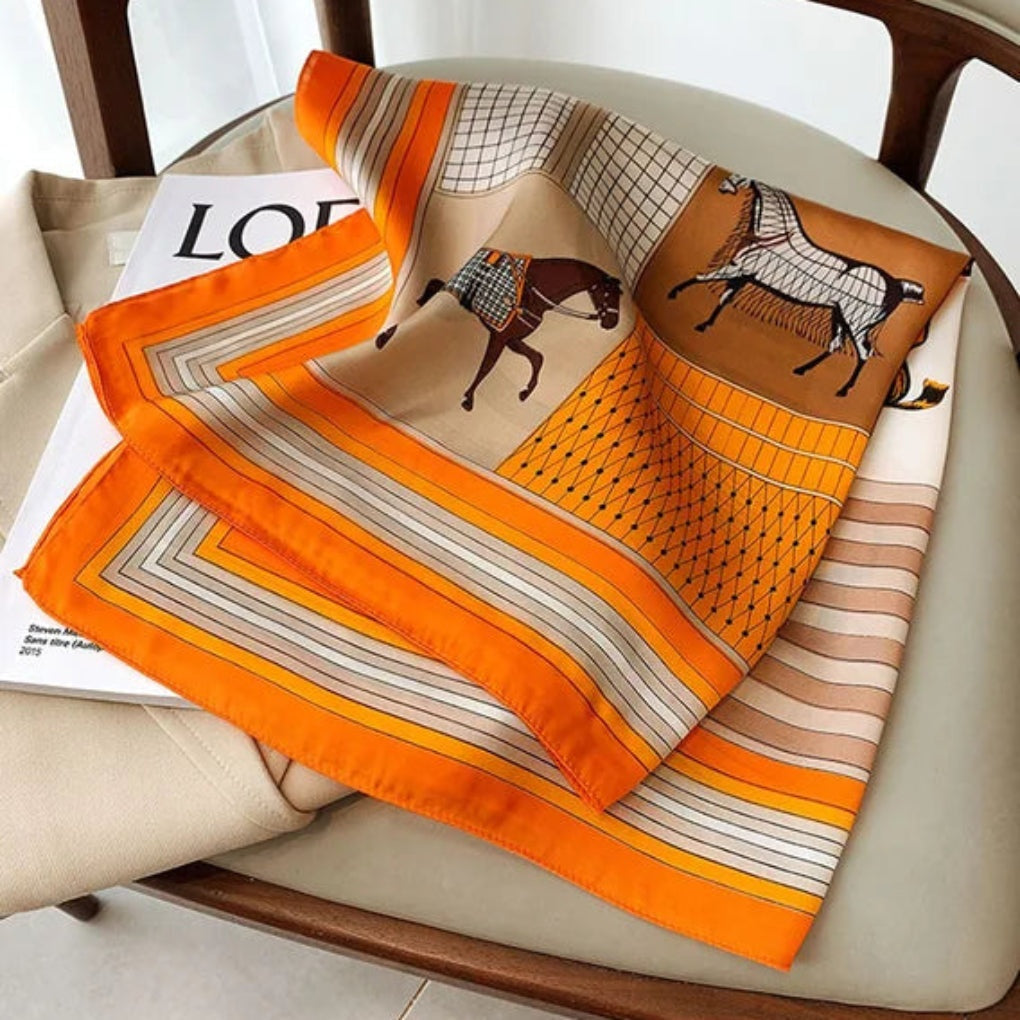 Satin Print Scarf for Hair Neck Bag Accessory | Women's Luxury Square Neckerchief Headband Handbag Tie | Soft Sheen Fabric Statement Piece