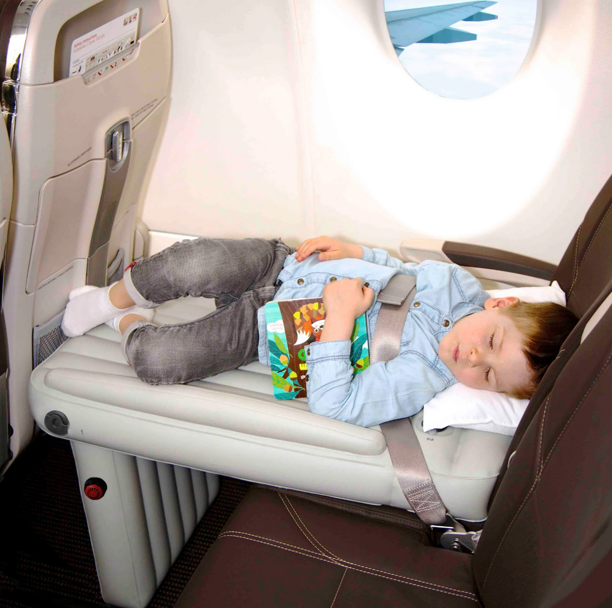 Kids Airplane Travel Cushion PVC Flight Bed Toddler Sleep Mat Extender 35 x 18 Inch Carry-On for Family Vacation Long Flight Trips Comfort