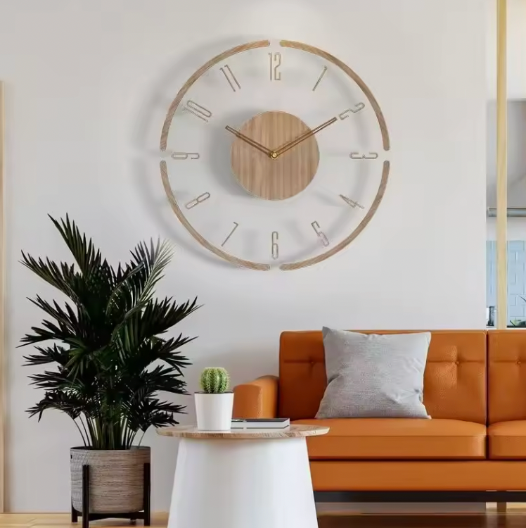 Whisper-Quiet Wall Clock with Wood & Acrylic Face – 12 in Silent Sweep Movement for Living Room, Bedroom & Office