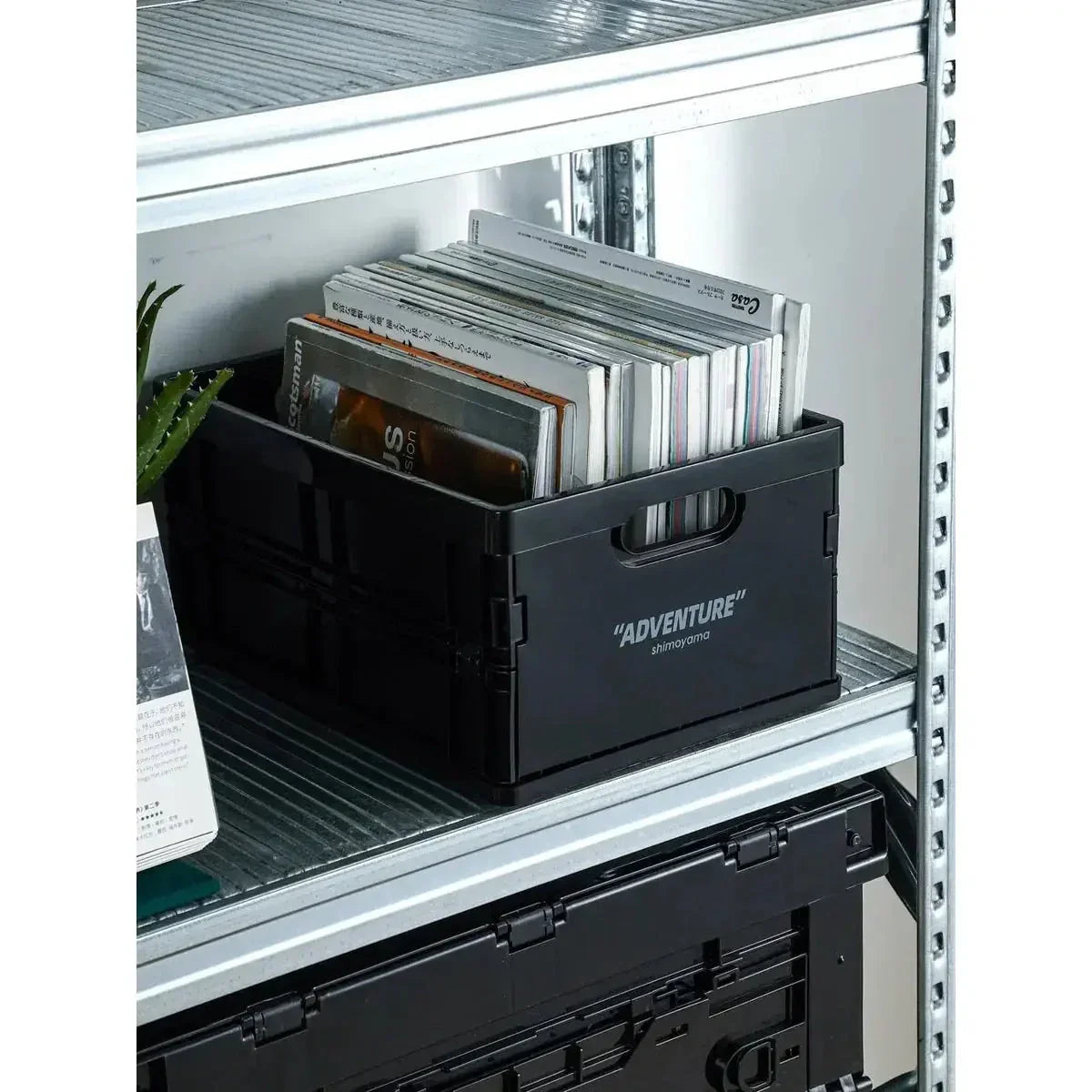 Collapsible Plastic Bin 14 x 10 x 7 Inches Gray Office File Holder Letter-Size Lightweight Desk Organizer Nestable Container for Home Worksp