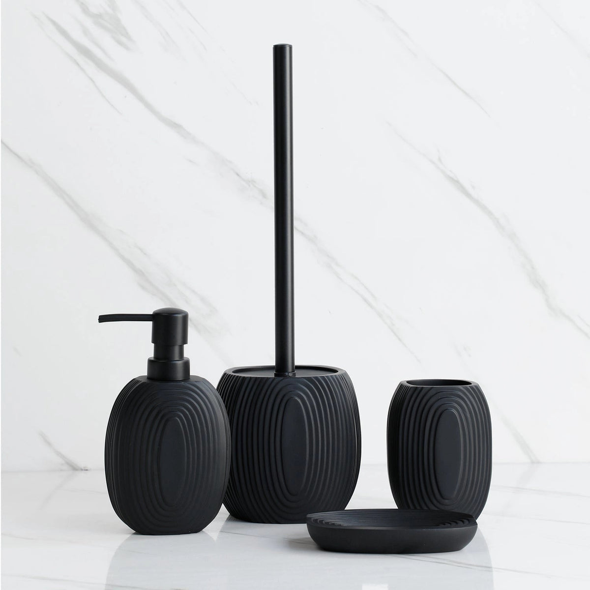 Elegant Bathroom Set | Black Ribbed Accessories with Durable Design | Modern Minimalist Collection for Stylish Spaces