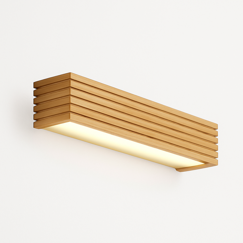 Carved Wood LED Wall Sconce Light – Rectangular Modern Ambient Fixture for Bedroom, Living Room, Bathroom – Energy Efficient Integrated