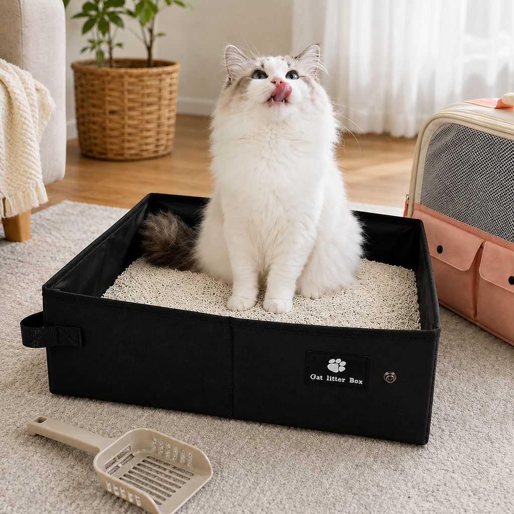 Ortekor Portable Foldable Cat Litter Box for Road Trips, Hotels & RV Travel - Reusable Waterproof Travel Cat Toilet to Stop Leaks & Save Space